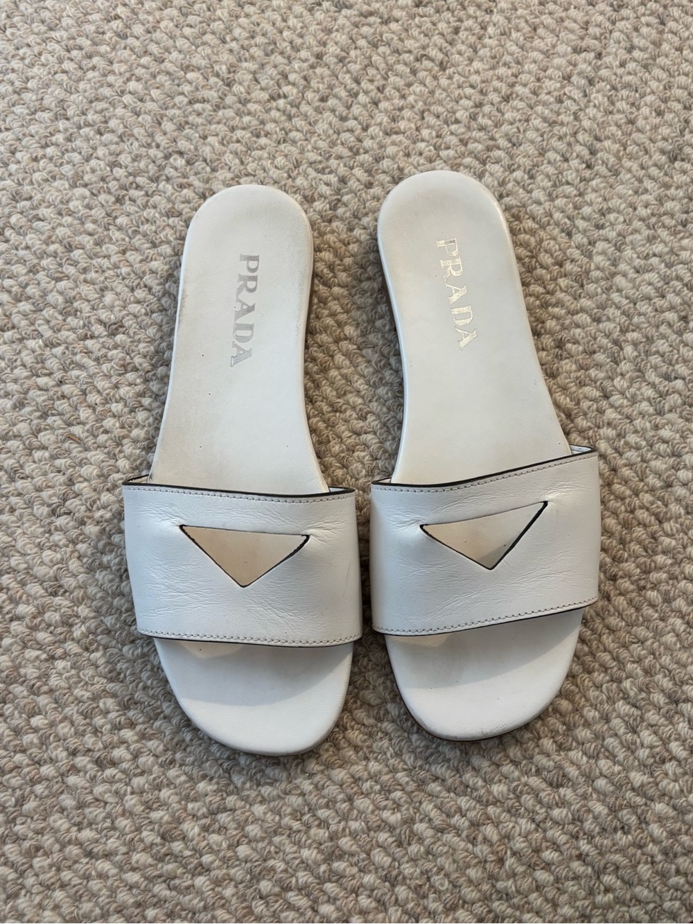Prada 37.5 white cutout sandal slides